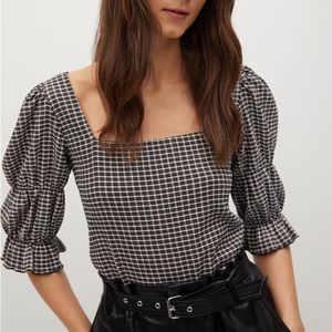 Mango Texture Check asquee Neckline T-Shirt